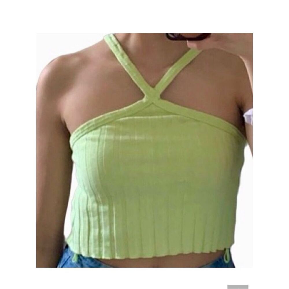 Zara Ribbed Cotton Knit Cropped Top in Green Women’s M